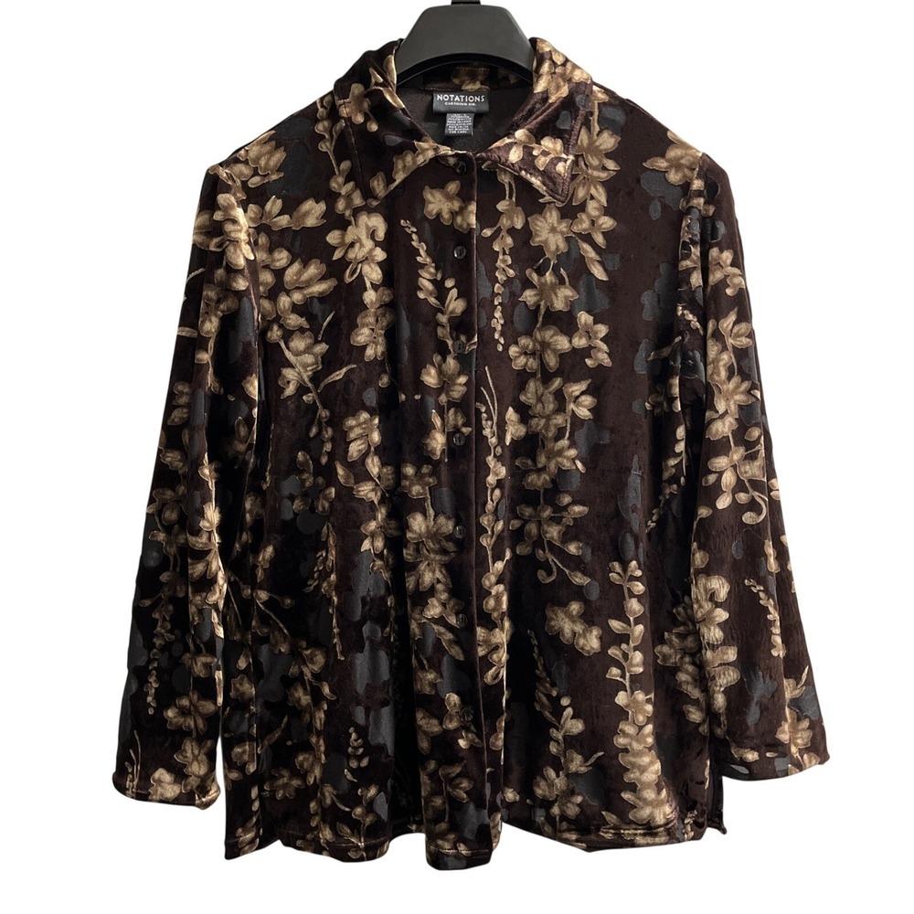 Notations Top‎ Women L Brown Burnout Velvet Button Down Whimsigoth Forrest Fairy